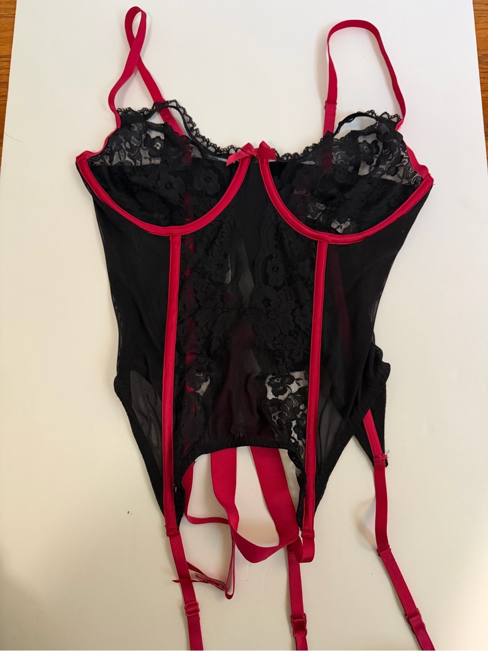 Adore Me Black & Red Lace Bustier Corset – Size M